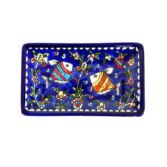 Ceramic Rectangular Dish (7") - Blue Fish