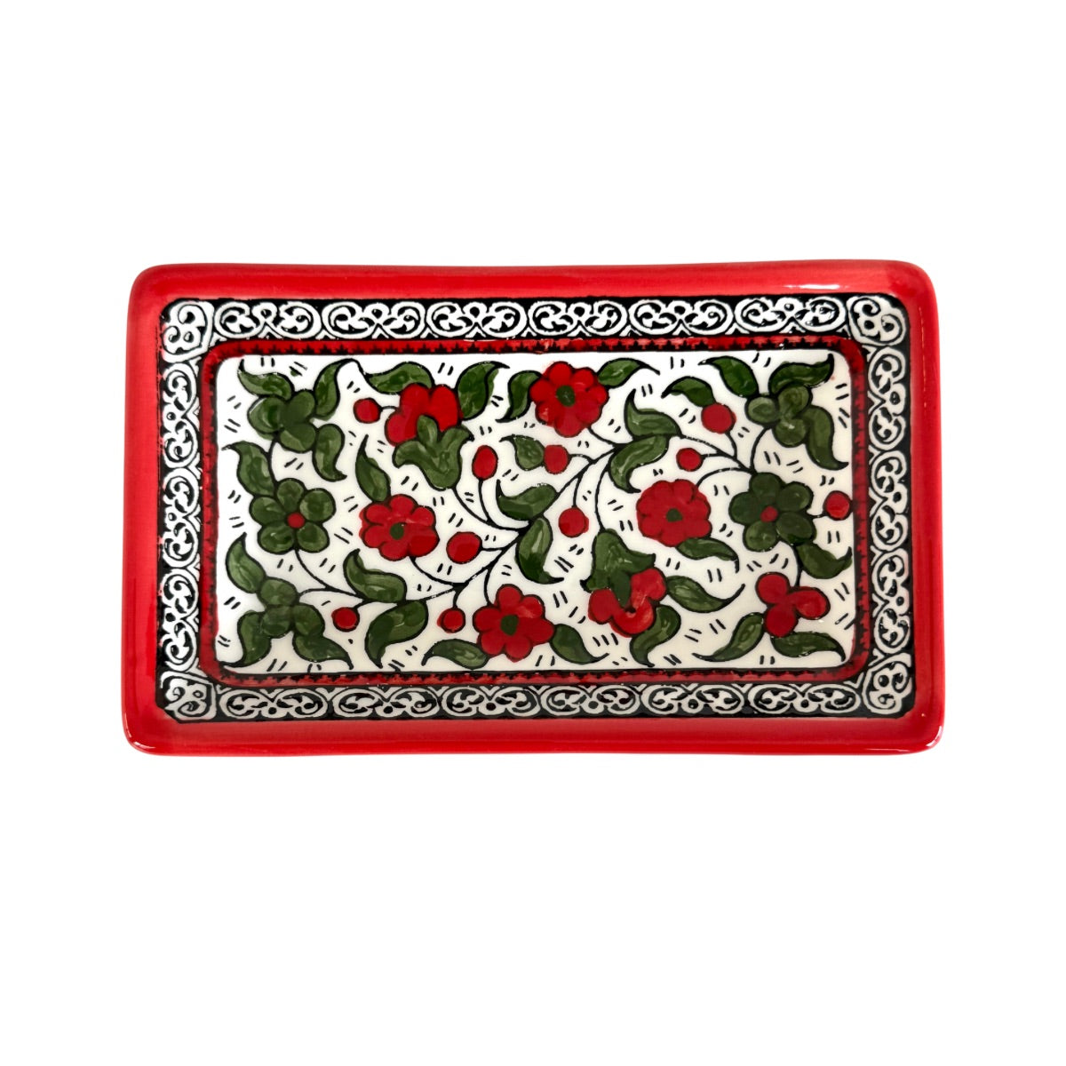 Ceramic Rectangular Serving Plate (7”) - Red & Green