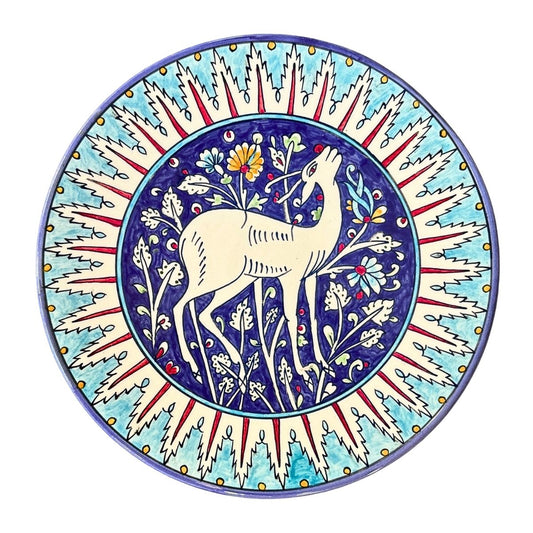 Ceramic Round Serving Plate (12”) - Aqua Gazelle