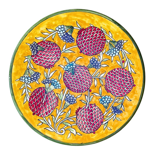 Ceramic Round Serving Plate (12") - Yellow Pomegranates