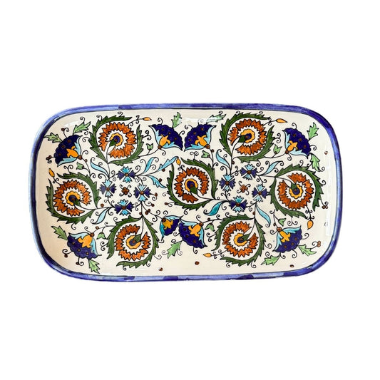 Ceramic Rectangular Plate (12”) - White Floral