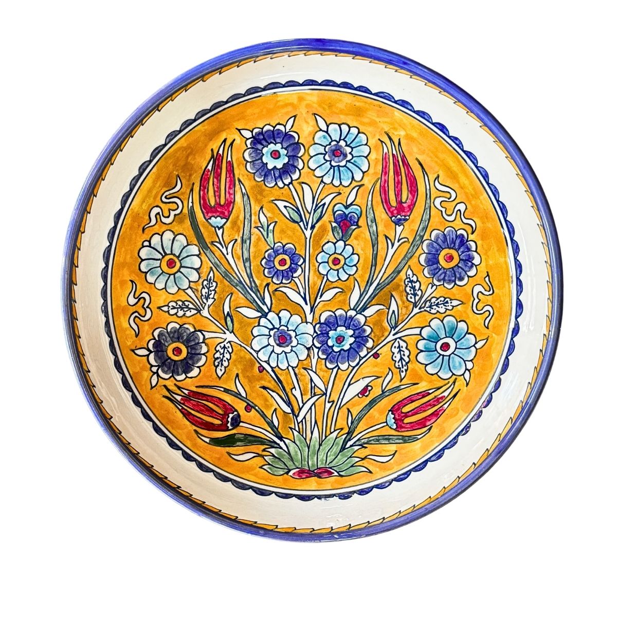 Ceramic Low Serving Bowl (11”) - Yellow Flowers