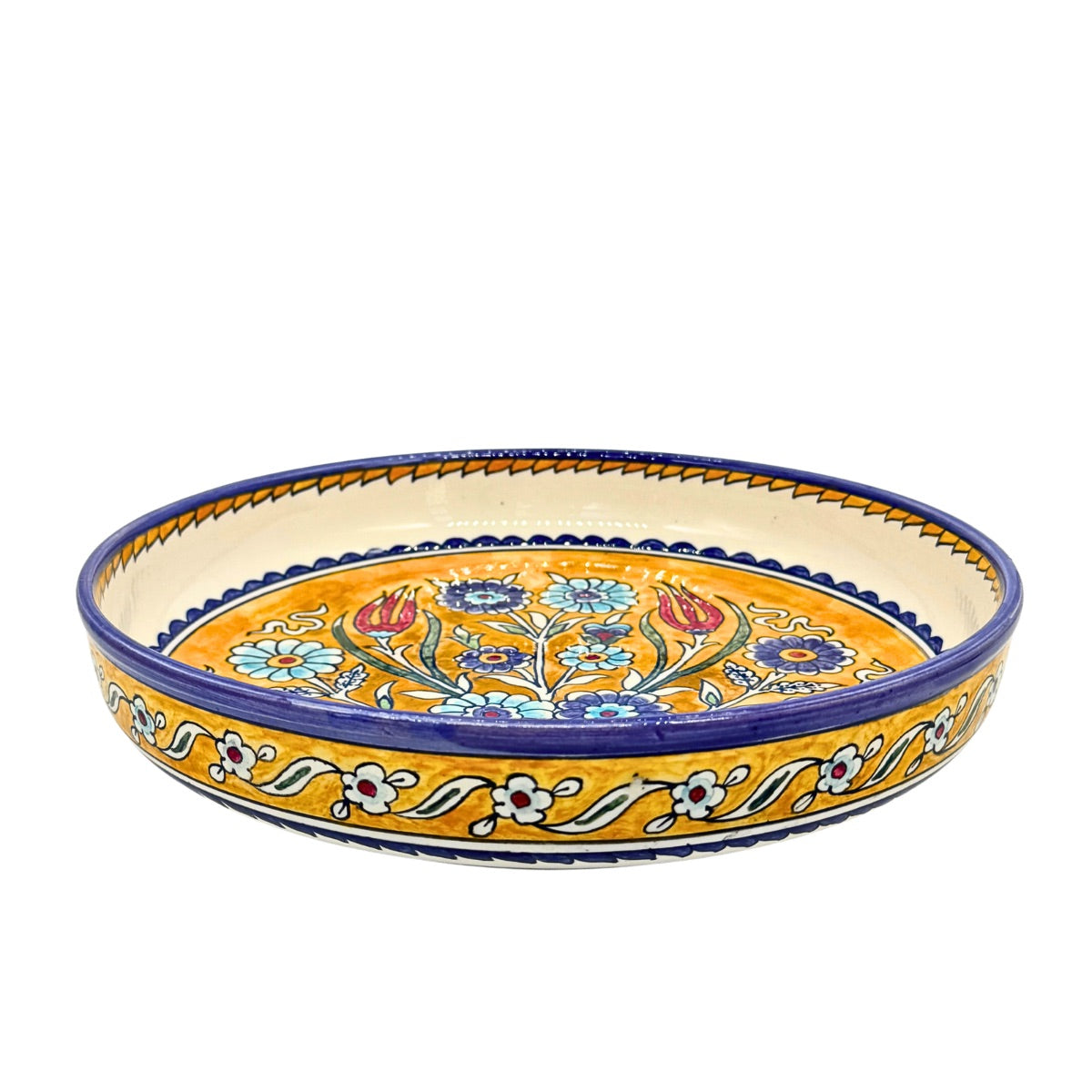 Ceramic Low Serving Bowl (11”) - Yellow Flowers