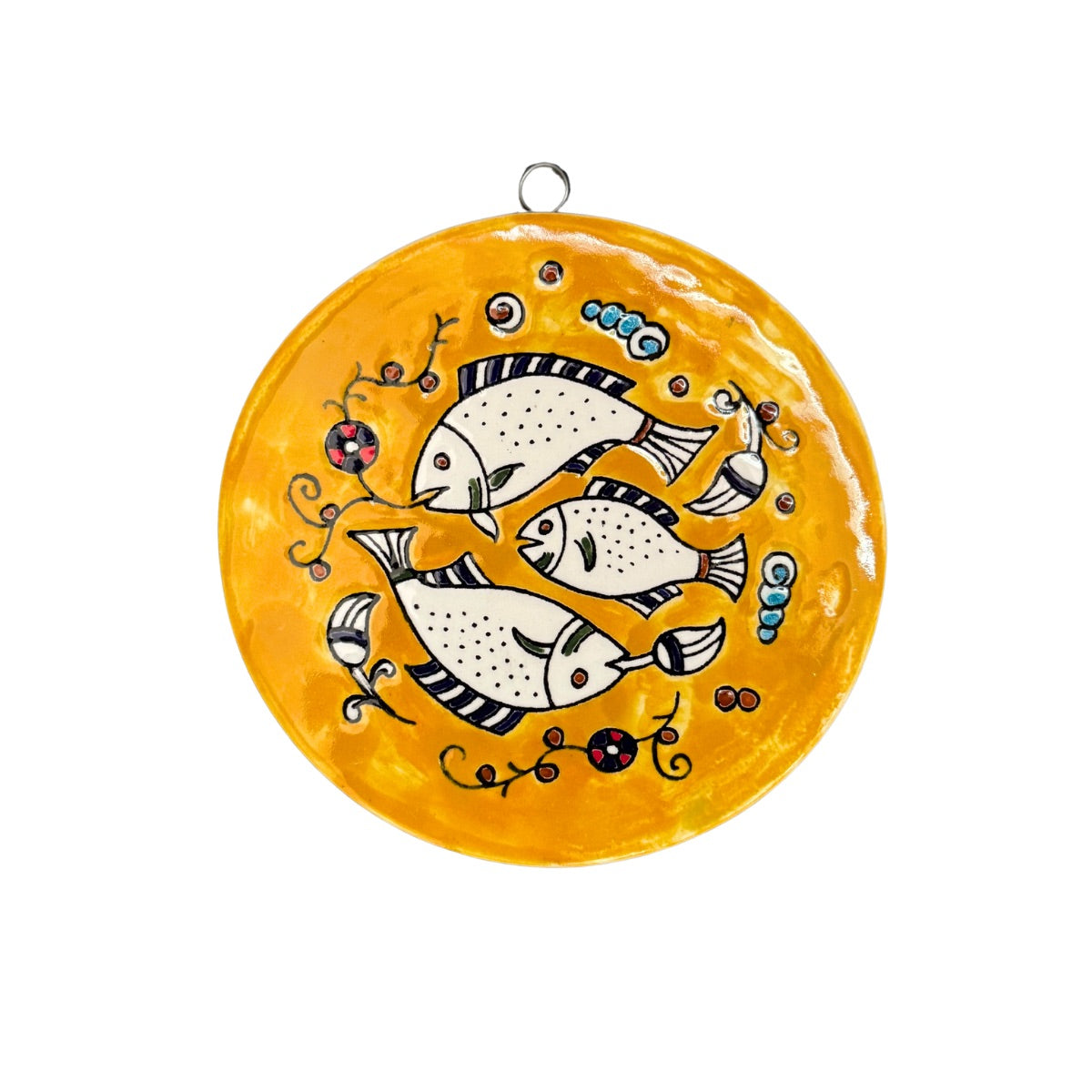 Ceramic Tile - Round fish on yellow