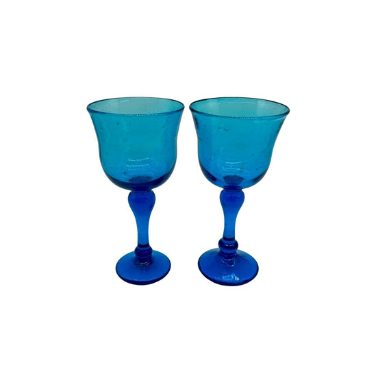 Glass Goblets, Set of 2 - Mediterranean Blue