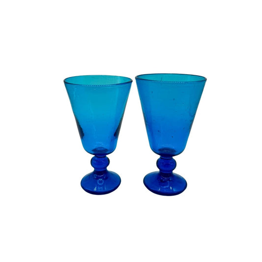 Fluted Glass Stemware, Set of 2 - Mediterranean Blue