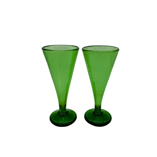Fluted Glass Stemware, Set of 2 - Green