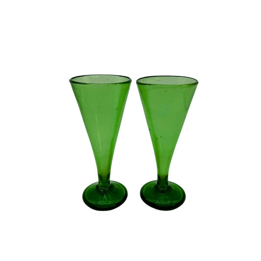 Fluted Glass Stemware, Set of 2 - Emerald