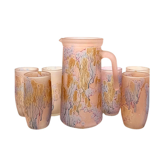 Hebron Glass Pitcher & 6 Tumblers