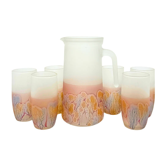 Hebron Glass Pitcher & 6 Tumblers