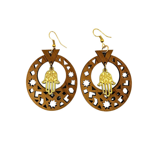 Olivewood Arabic Calligraphy Earrings "khamsa"