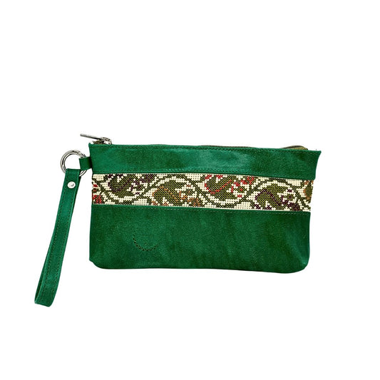 Leather Bag with Embroidery--Green