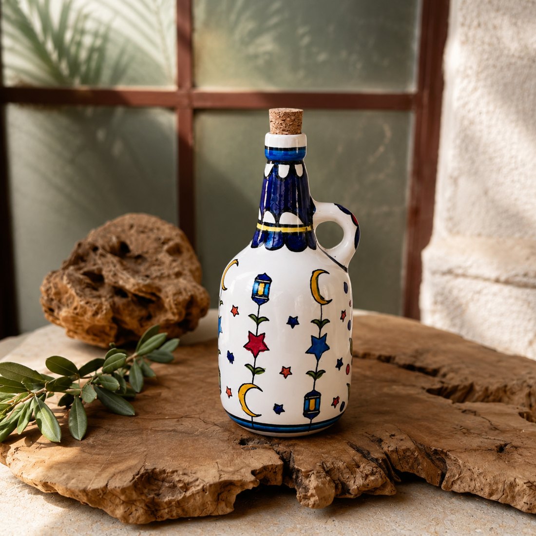 Ceramic Oil Decanter - Crescent Moon & Stars