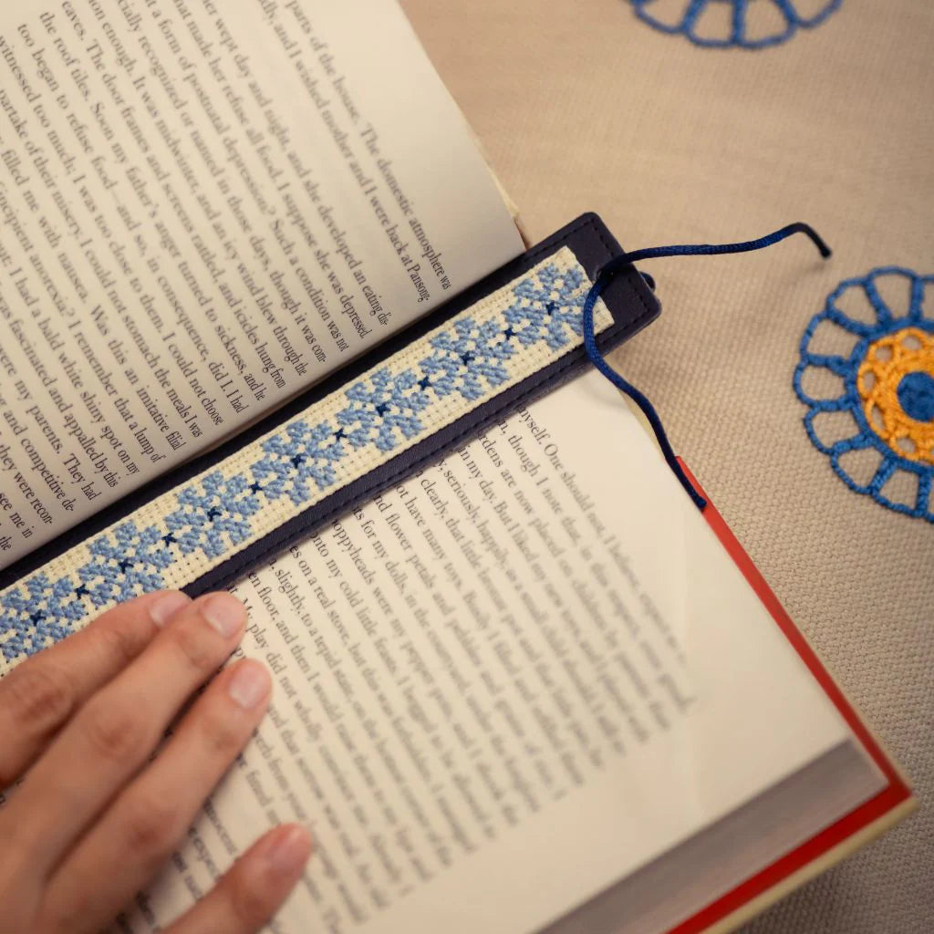 Leather Tatreez Bookmark 
- Sky Blue