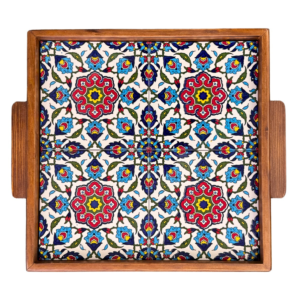 Ceramic and Wood Serving Tray - Iznik