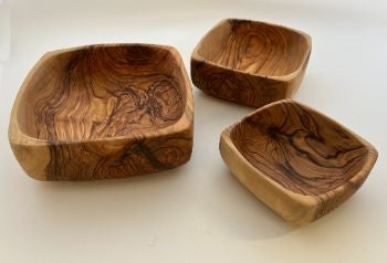Olive Wood Square Bowls (Set of Three)
